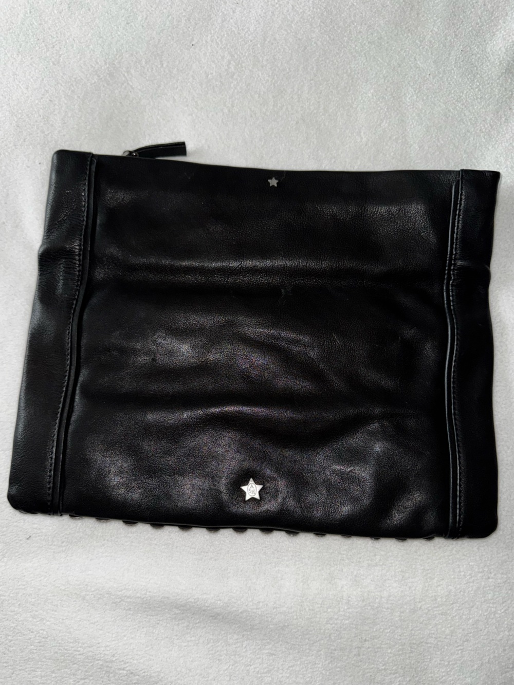 ASH Black Leather Studded Foldover Zip-Top Clutch EUC GORGEOUS! - Picture 4 of 16